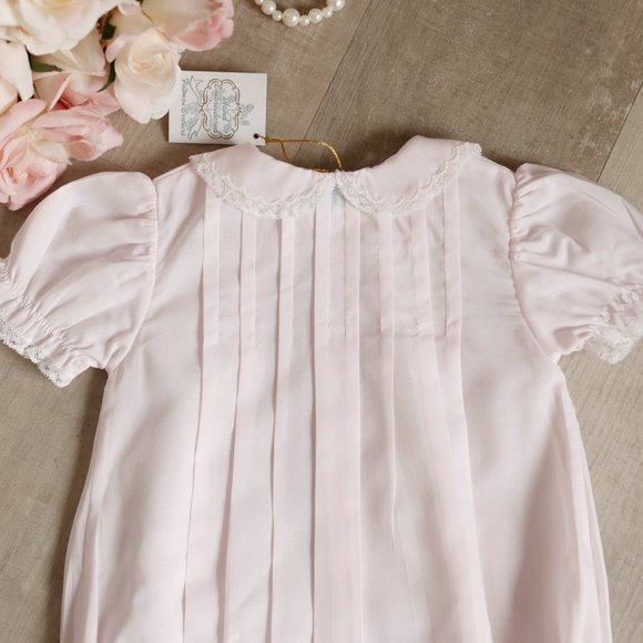 GORGEOUS Feltman Brothers Pink Romper Bubble Heirloom Lace Embroidery NWT - Picture 6 of 7